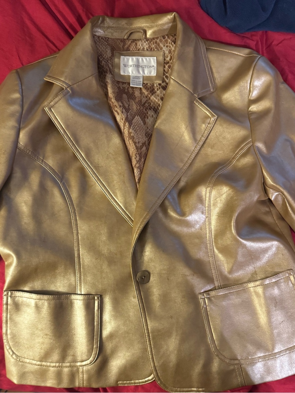 Worthington Metallic Gold Faux-Leather Blazer